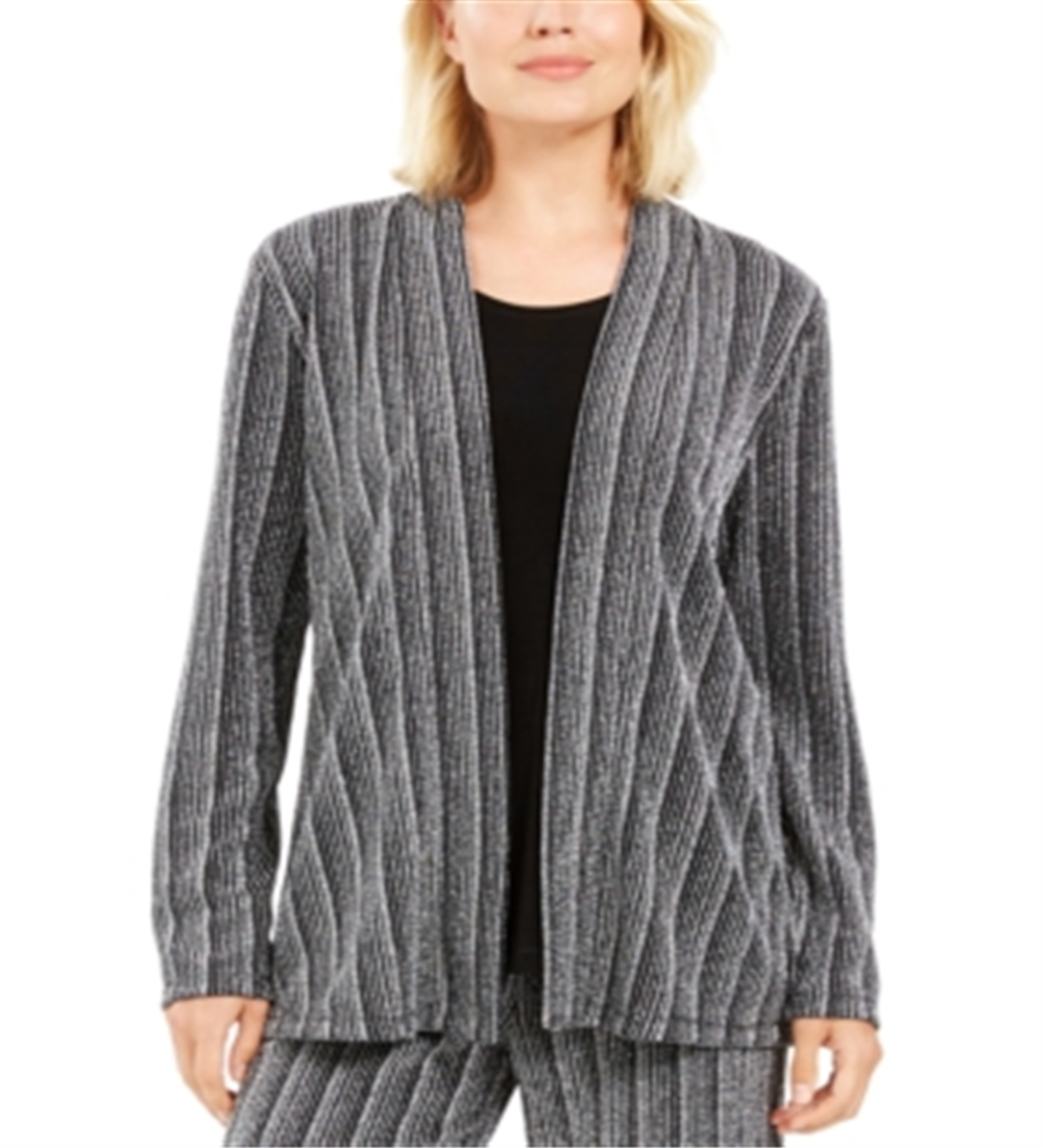 JM Collection Women's Layered Look Metallic Cardigan Black Size Petite Small