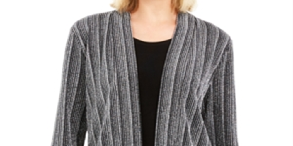 JM Collection Women's Layered Look Metallic Cardigan Black Size Petite Small