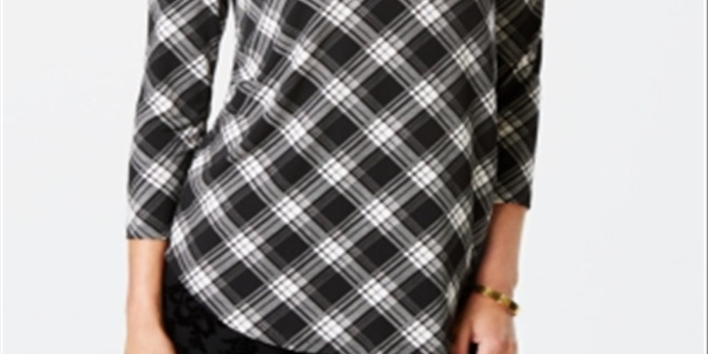 Charter Club Women's Printed Top Black Plaids Size Petite XL