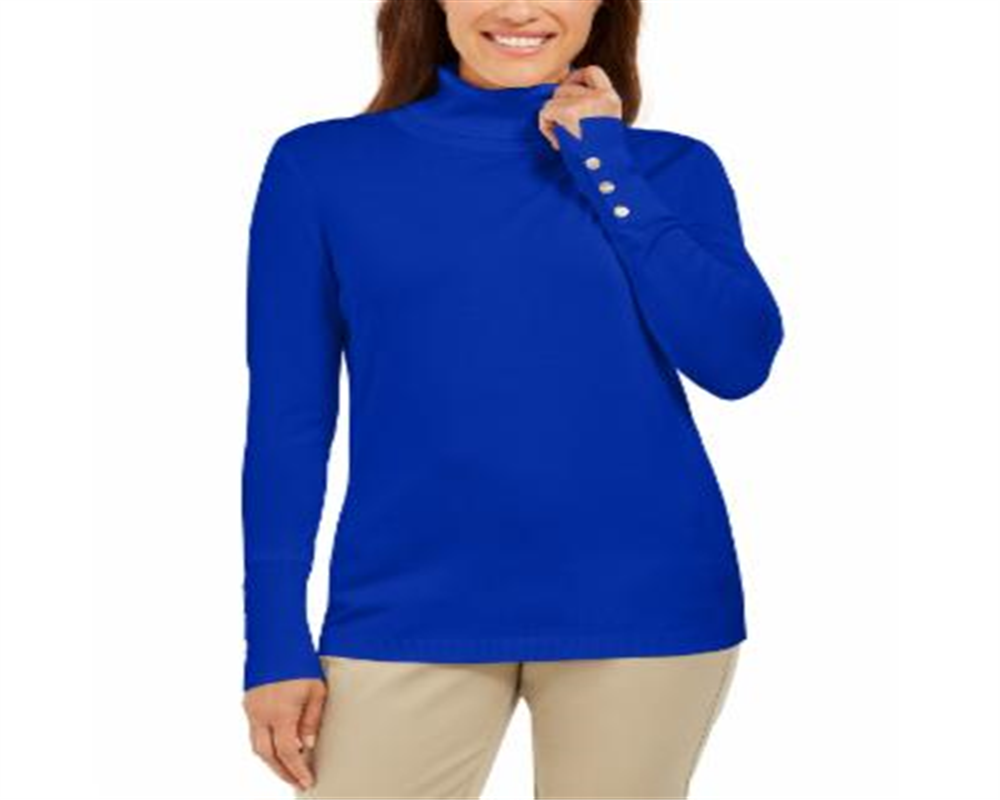 JM Collection Women's Stud Sleeve Pullover Turtleneck Sweater Blue Size Large