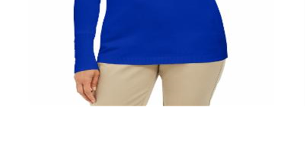 JM Collection Women's Stud Sleeve Pullover Turtleneck Sweater Blue Size Large