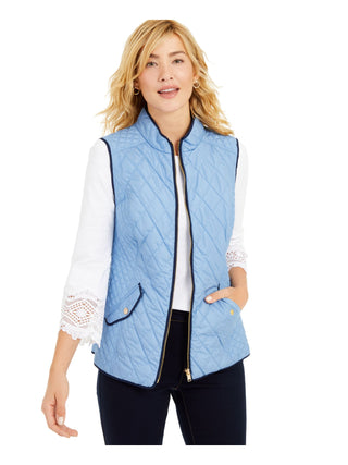 Charter Club Women's Quilted Stand Collar Vest Blue Size Small