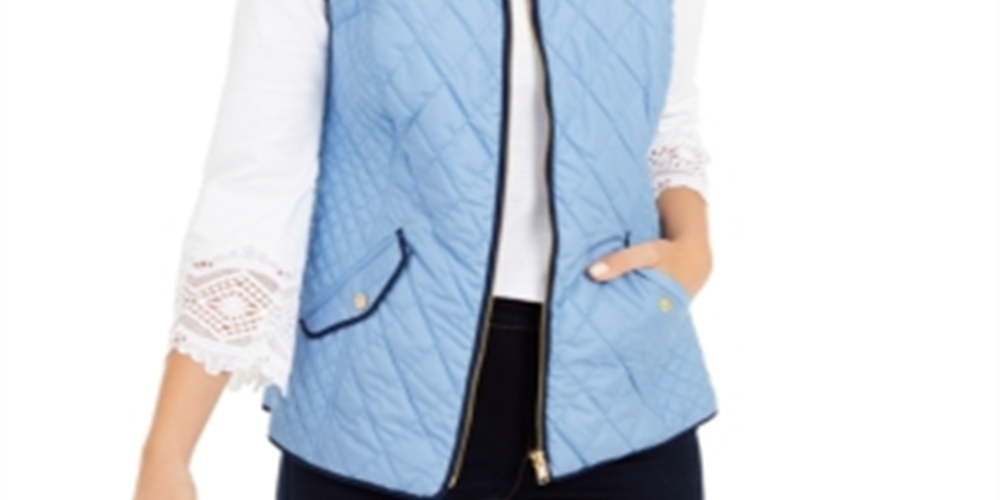 Charter Club Women's Quilted Stand Collar Vest Blue Size Small