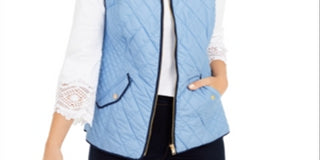 Charter Club Women's Quilted Stand Collar Vest Blue Size Small