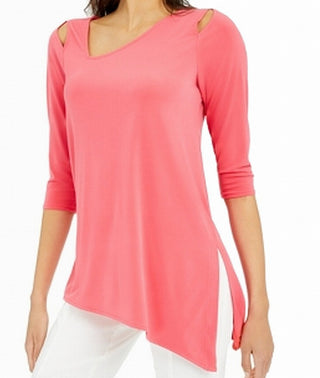 Alfani Women's Cold Shoulder Asymmetrical Top Pink Size L