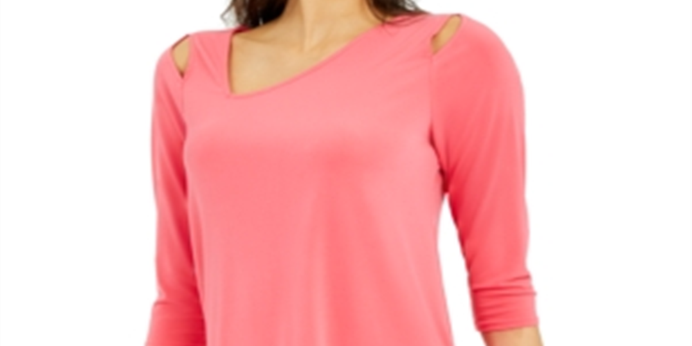 Alfani Women's Cold Shoulder Asymmetrical Top Pink Size L