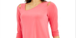 Alfani Women's Cold Shoulder Asymmetrical Top Pink Size L