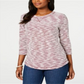 Karen Scott Women's Space Dye 3/4 Sleeve Top Red Size Petite Medium