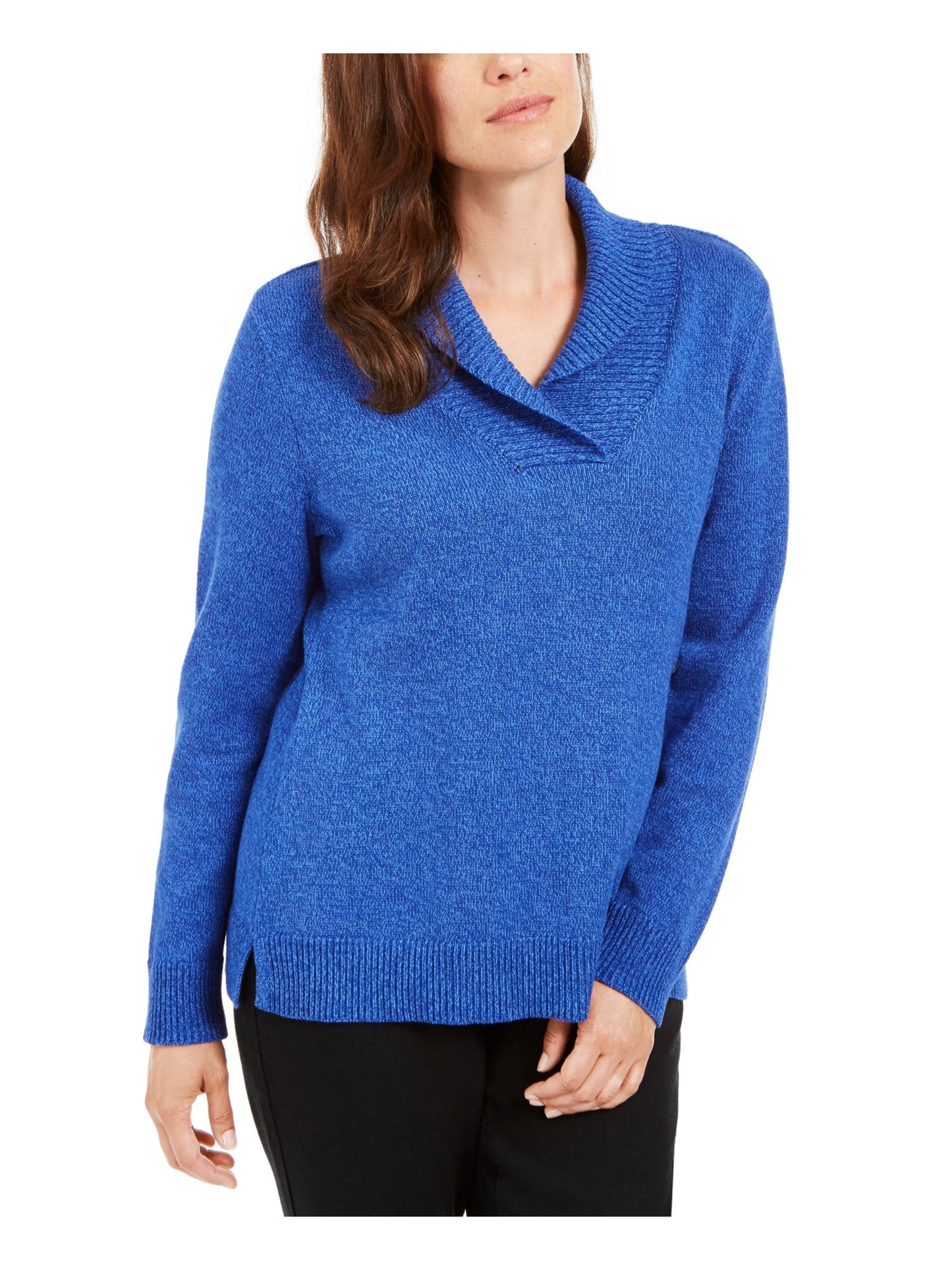 Karen Scott Women's Ribbed Long Sleeve Shawl Collar Sweater Blue Size X-Small