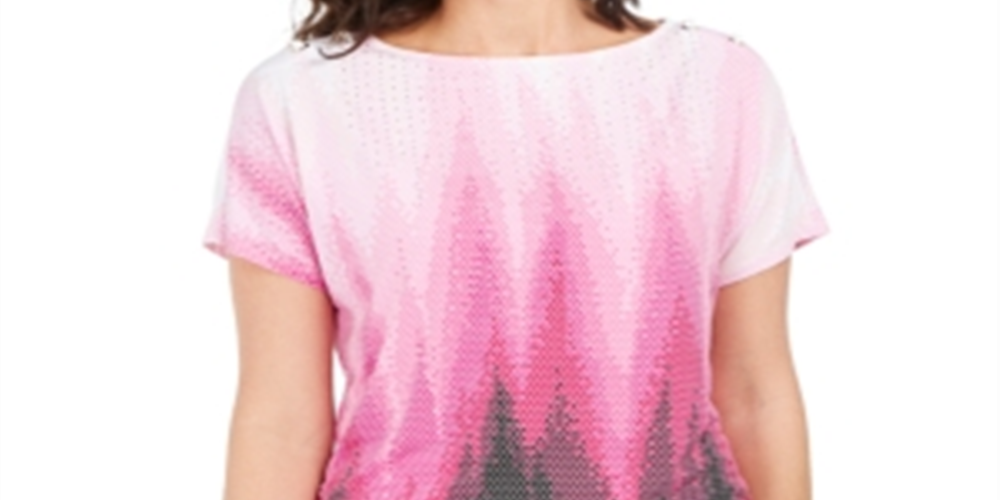 JM Collection Women's Printed Dolman Sleeve Grommet Top Purple Size Small