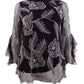 Alfani Women's Embroidered Flounce Sleeve Top Black Size Petite Large