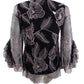 Alfani Women's Embroidered Flounce Sleeve Top Black Size Petite Large