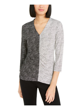 Alfani Women's Printed Two Tone Top Black Size Petite S