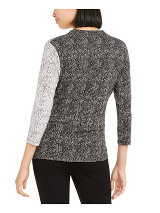 Alfani Women's Printed Two Tone Top Black Size Petite S