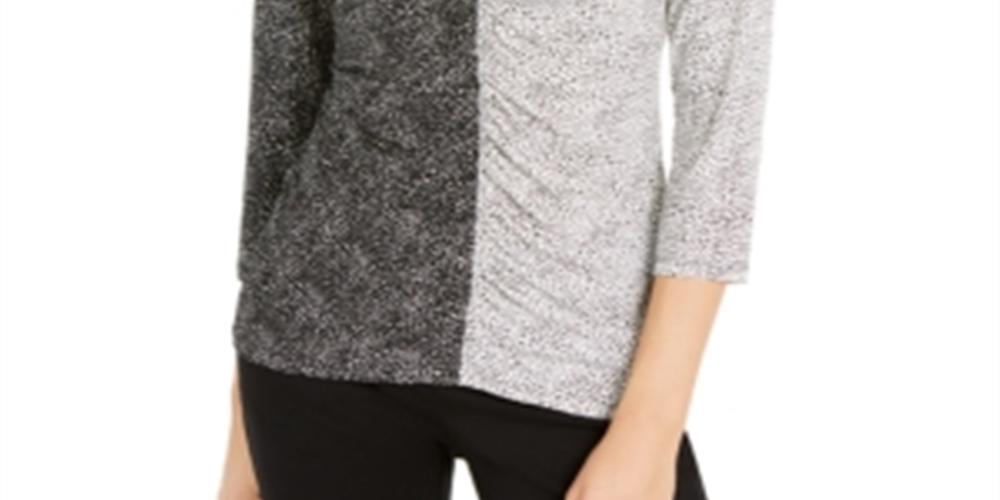 Alfani Women's Printed Two Tone Top Black Size Petite S