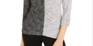 Alfani Women's Printed Two Tone Top Black Size Petite S