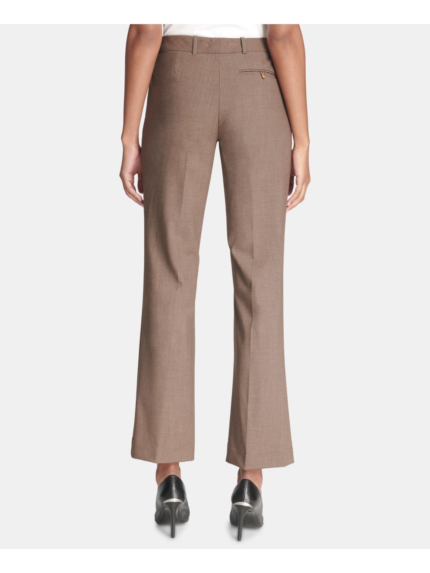 Calvin Klein Women's Zippered Pocketed Wear to Work Straight Leg Pants Brown Size 8 Petite