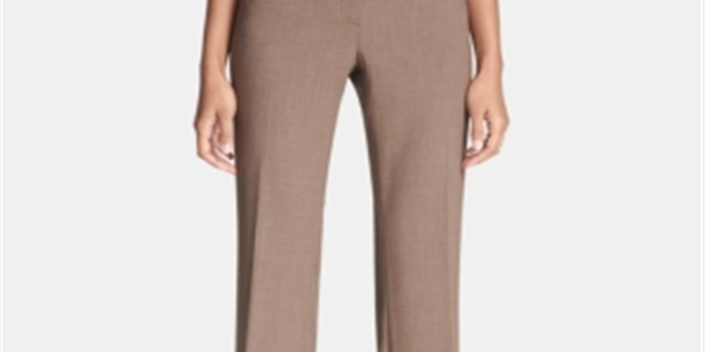 Calvin Klein Women's Zippered Pocketed Wear to Work Straight Leg Pants Brown Size 8 Petite