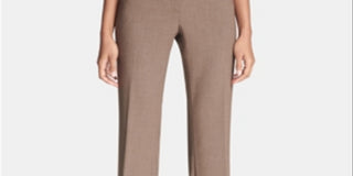 Calvin Klein Women's Zippered Pocketed Wear to Work Straight Leg Pants Brown Size 8 Petite