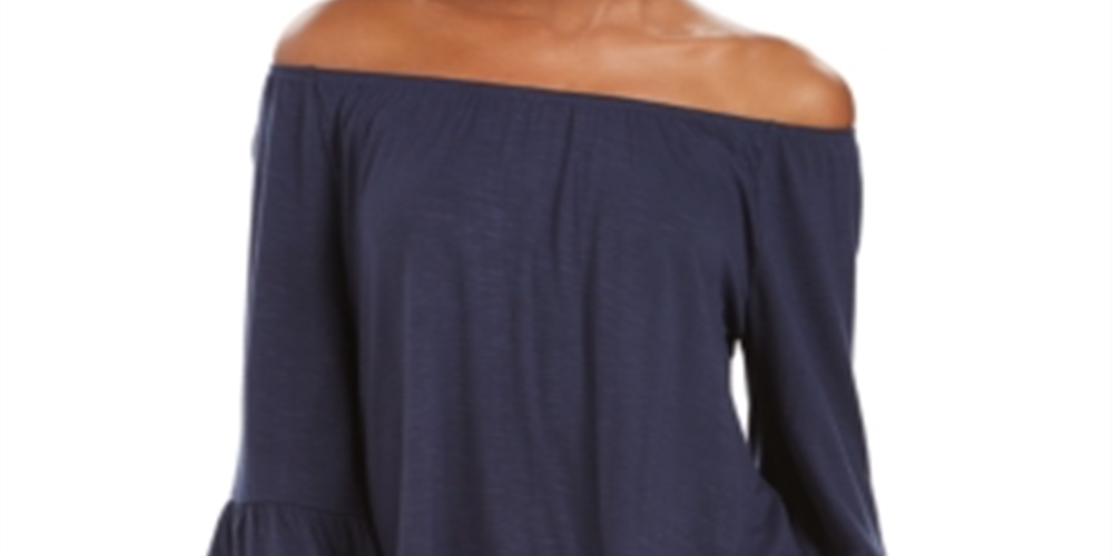 Style & Co Women's Off the Shoulder Bell Sleeve Top Blue Size Medium