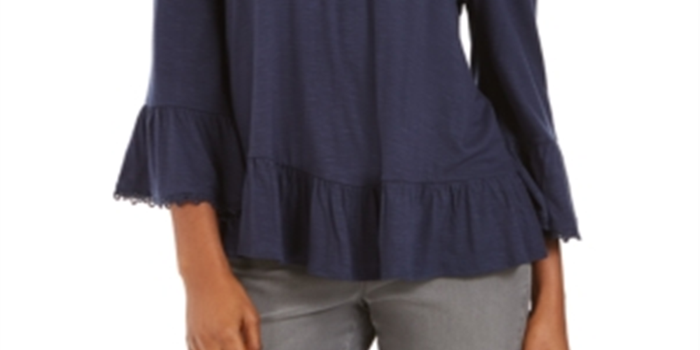 Style & Co Women's Off the Shoulder Bell Sleeve Top Blue Size Medium