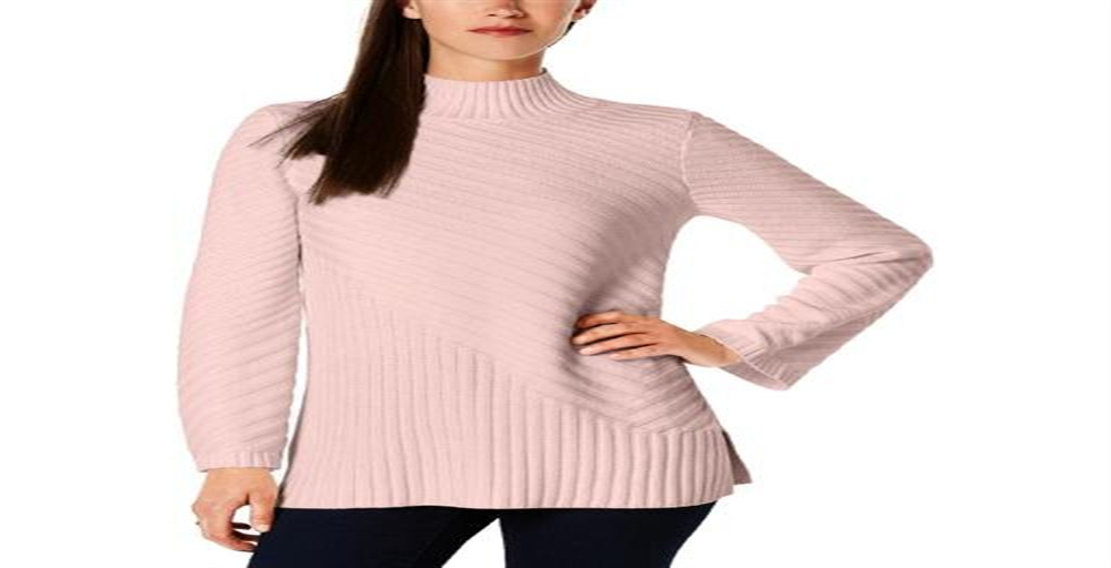 Charter Club Women's Mixed Stitch Mock Neck Sweater Pink Size XX-Large