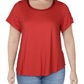 Alfani Women's Satin Trim High Low T-Shirt Red Size 2X