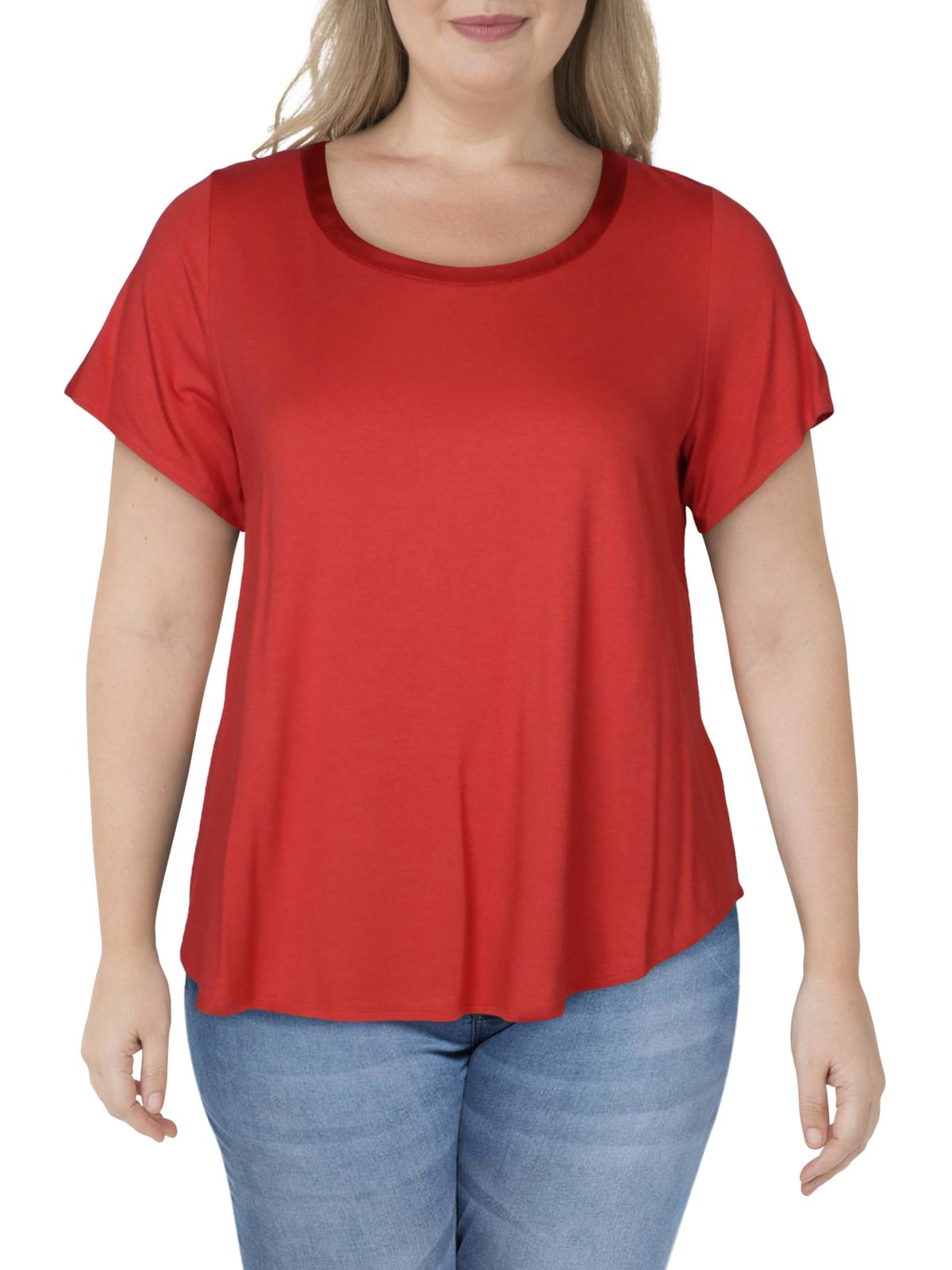 Alfani Women's Satin Trim High Low T-Shirt Red Size 2X