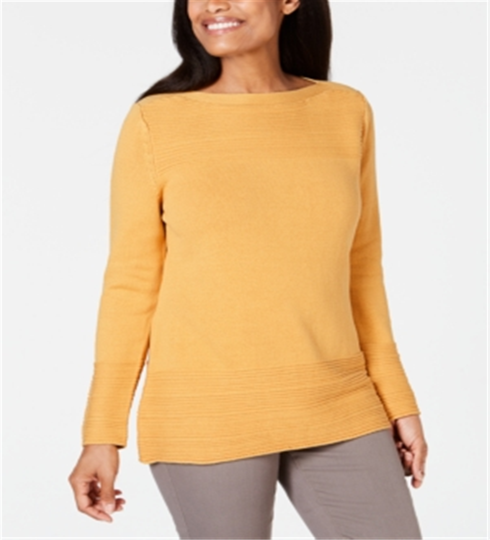 Karen Scott Women's Cotton Boat Neck Sweater Yellow Size Medium