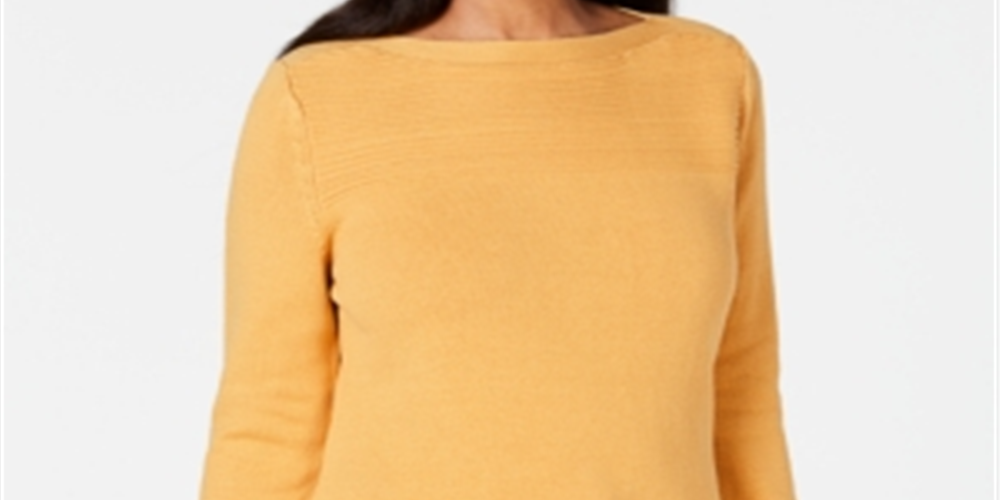Karen Scott Women's Cotton Boat Neck Sweater Yellow Size Medium