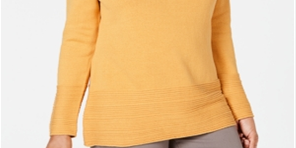 Karen Scott Women's Cotton Boat Neck Sweater Yellow Size Medium