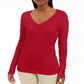 JM Collection Women's Embellished Sleeve V Neck Sweater Red Size X-Large