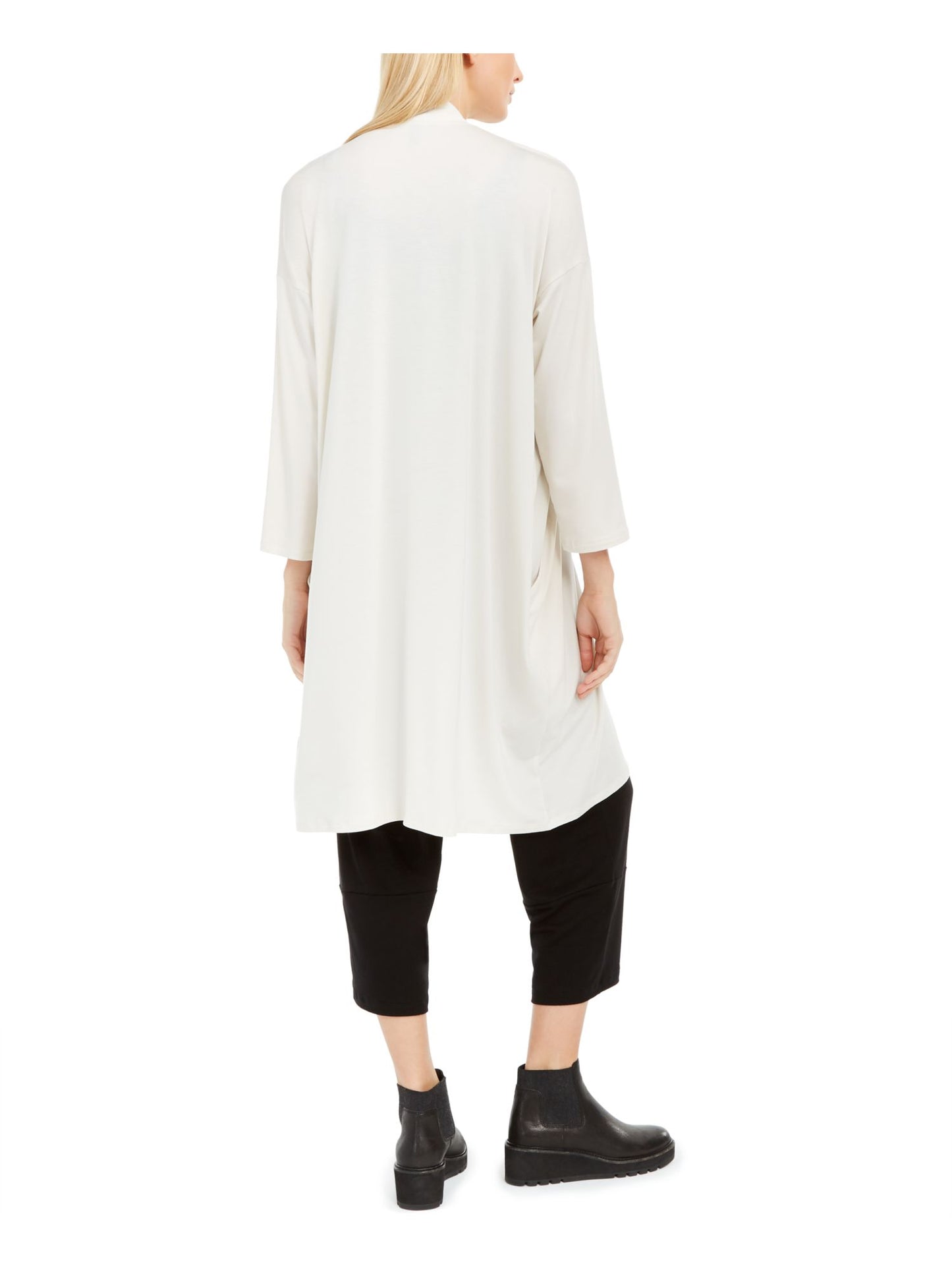 Eileen Fisher Women's Heather Long Sleeve Open Cardigan Blouse Formal Sweater Beige Size Petite Medium