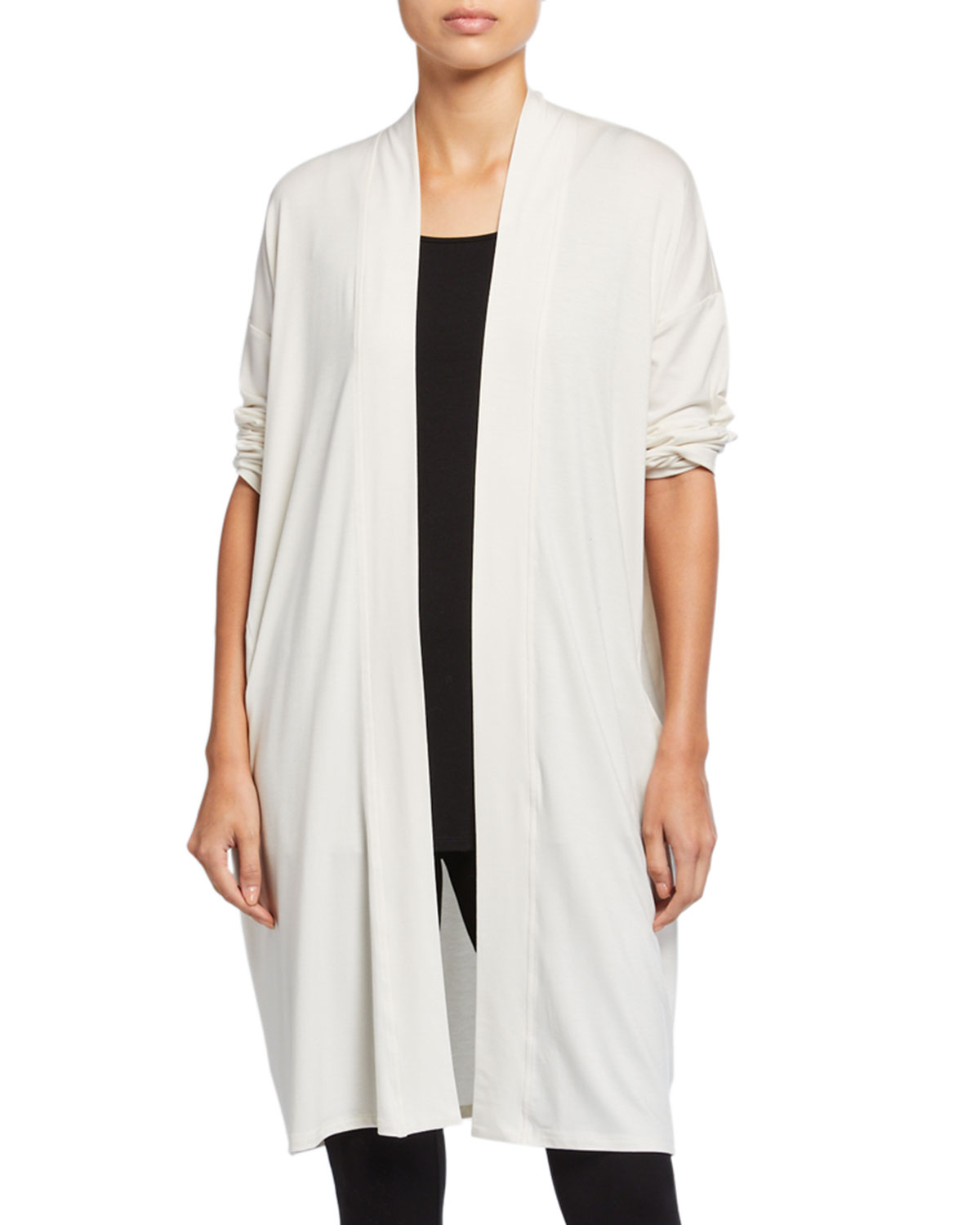 Eileen Fisher Women's Heather Long Sleeve Open Cardigan Blouse Formal Sweater Beige Size Petite Medium