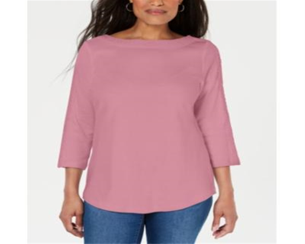 Karen Scott Women's Cotton Lace Trim Top Pink Size Medium