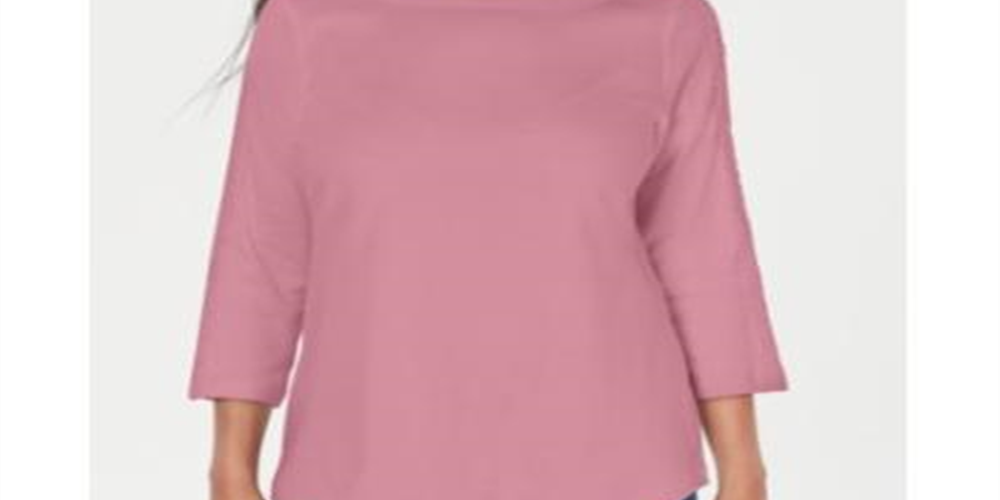 Karen Scott Women's Cotton Lace Trim Top Pink Size Medium