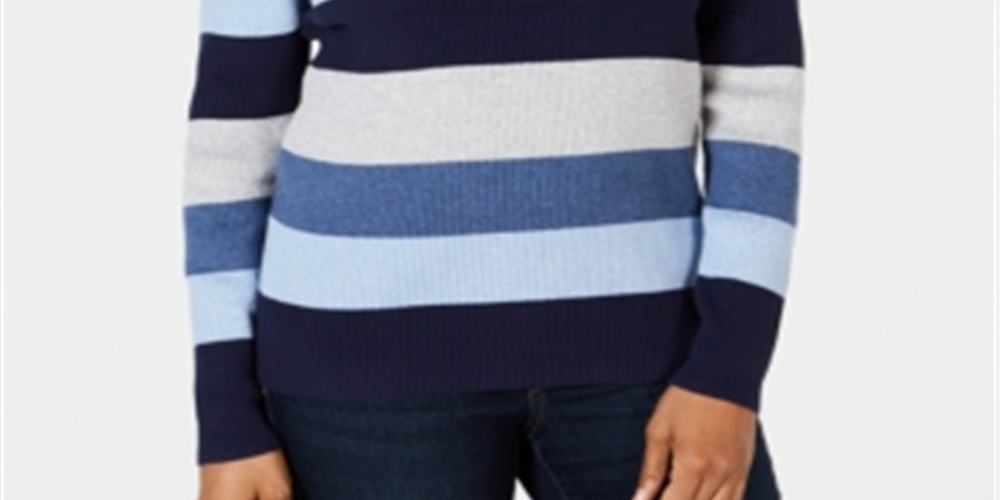 Karen Scott Women's Colorblocked V Neck Cotton Sweater Blue Size X-Large