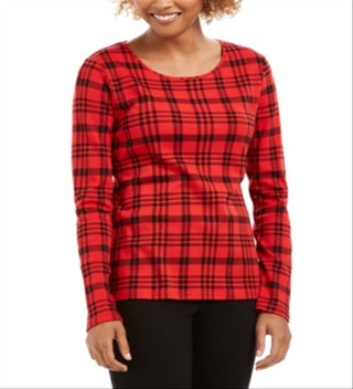 Charter Club Women's Cotton Plaid Top Red Size XX-Large