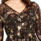 Style & Co Women's Floral Print Ruffle Mesh Top Black-Gold Size Petite M