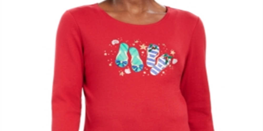 Karen Scott Women's Winter Flip Flops Cotton Top Red Size Petite S