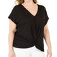 INC International Concepts Women's Plus Eyelet Twist Front Blouse Black Size 0X