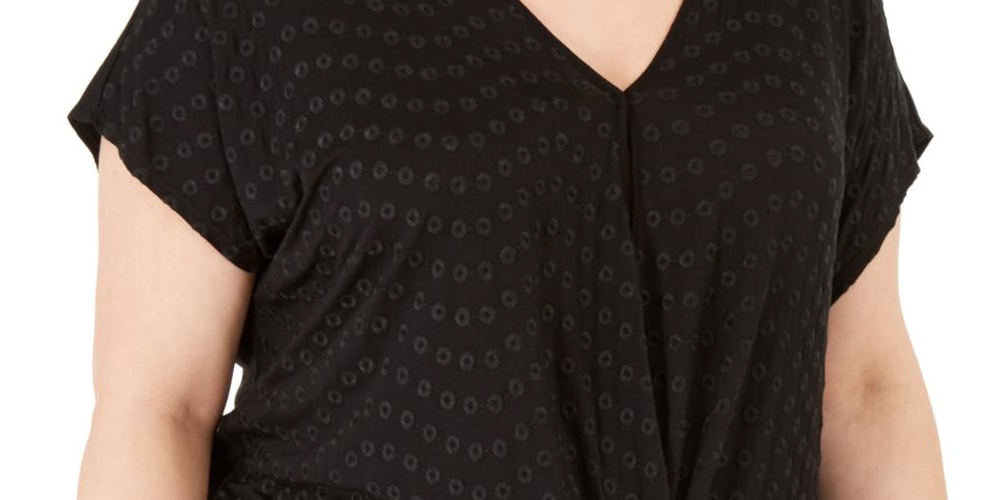 INC International Concepts Women's Plus Eyelet Twist Front Blouse Black Size 0X