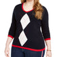 Tommy Hilfiger Women's Plus Argyle Cotton Sweater Navy Size 3X