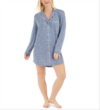 Alfani Women's Cozy Knit Button Front Sleep Shirt Blue Size XS