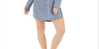 Alfani Women's Cozy Knit Button Front Sleep Shirt Blue Size XS