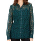 Charter Club Women's Teal Long Sleeve Collared Button up Party Top Green Size Small
