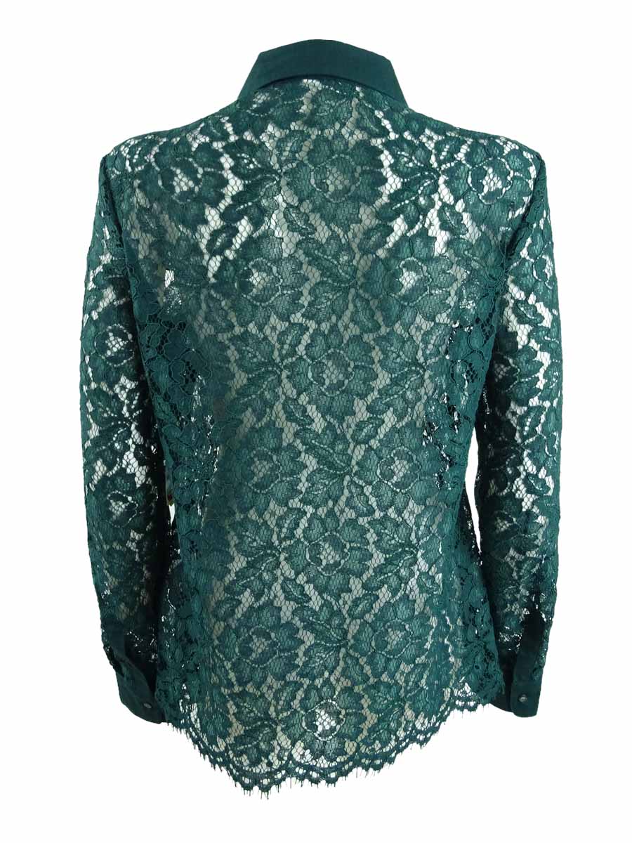 Charter Club Women's Teal Long Sleeve Collared Button up Party Top Green Size Small