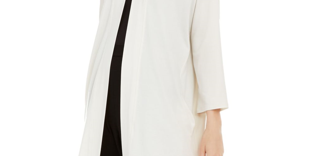 Eileen Fisher Women's Heather Long Sleeve Open Cardigan Blouse Formal Sweater Gray Size Petite Large