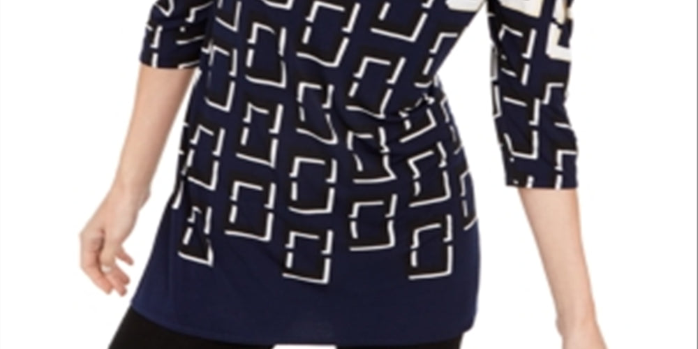 Alfani Women's Printed Tunic Navy/multi Size -Petite L