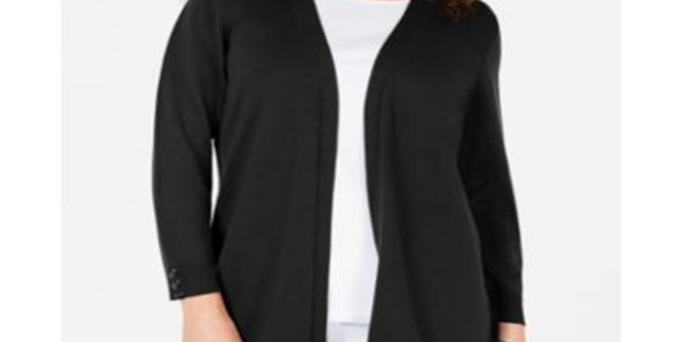 Karen Scott Women's Open Front Cardigan Black Size Petite XL